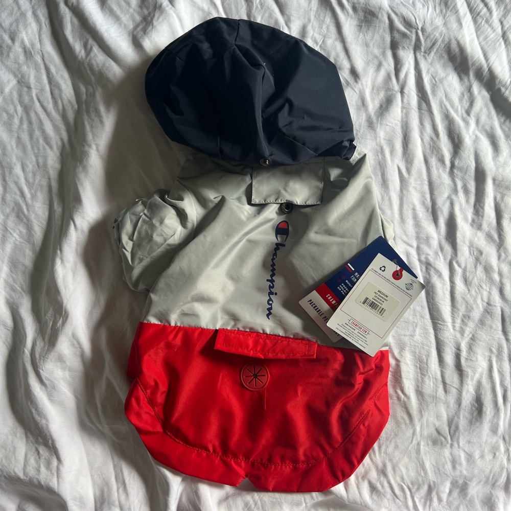 Champion Stylish Red and Gray Dog Raincoat